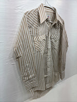New Men’s Tem Tex Tan White Stripe Long Sleeve Pearl Snap Medium E-74