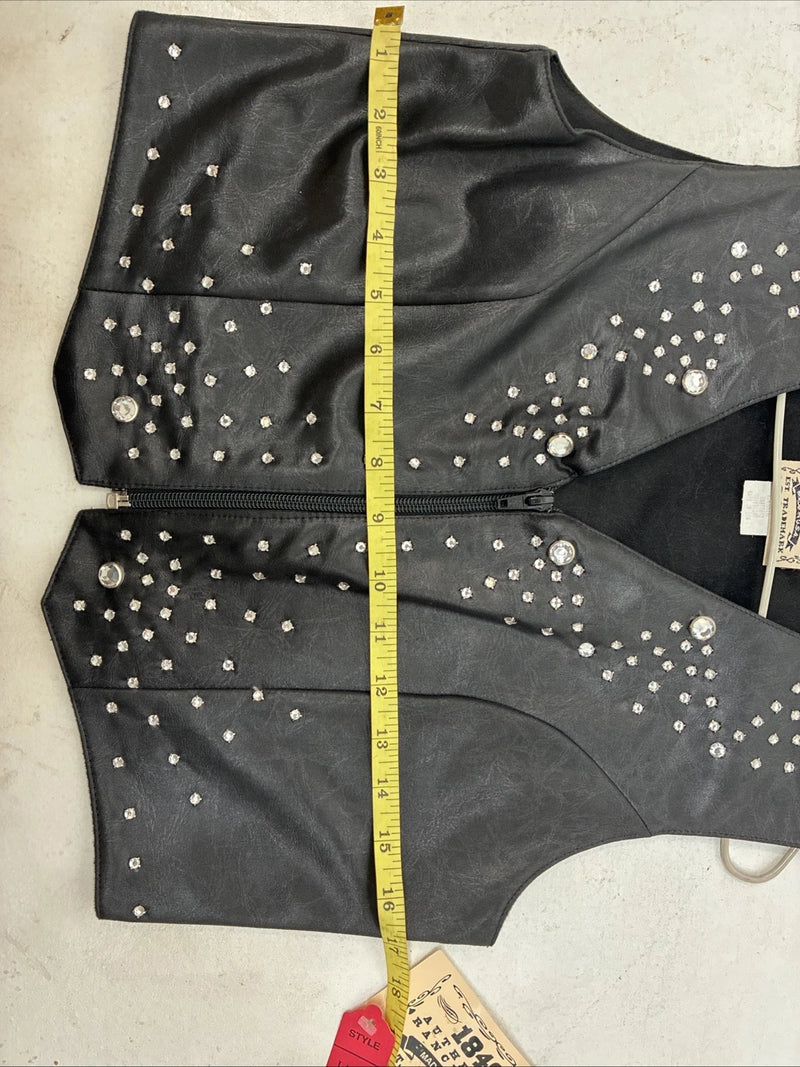 New Women’s 1848 RanchWear Black Rhinestone Sleeveless Vest Zip Up Large YY-40
