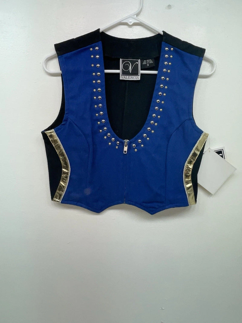 New Women’s Blue With Bling Valencia Cut Off Zip Up Vest S #69479 3B-61
