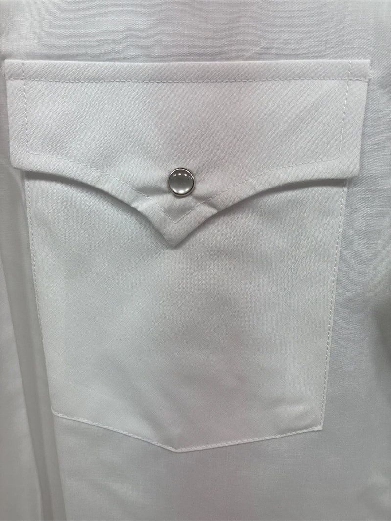 New Men’s ELY Cattleman White Long Sleeve Pearl Snap 16.5 X 34 Large V-116
