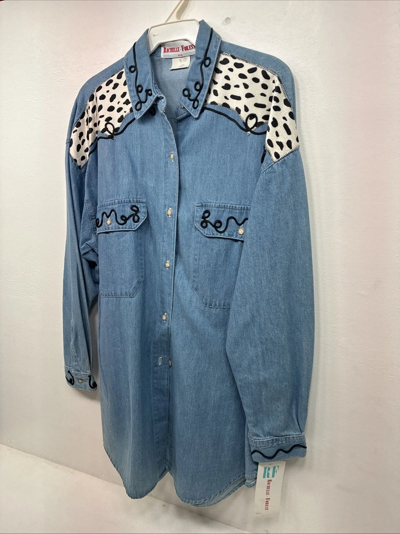 New Women’s Rochelle Forest Blue Jean Long Sleeve Button Up Small LL-33