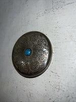 New Women’s Round Silver Belt Buckle Sigh Turquoise In Middle Shell Design. F-6