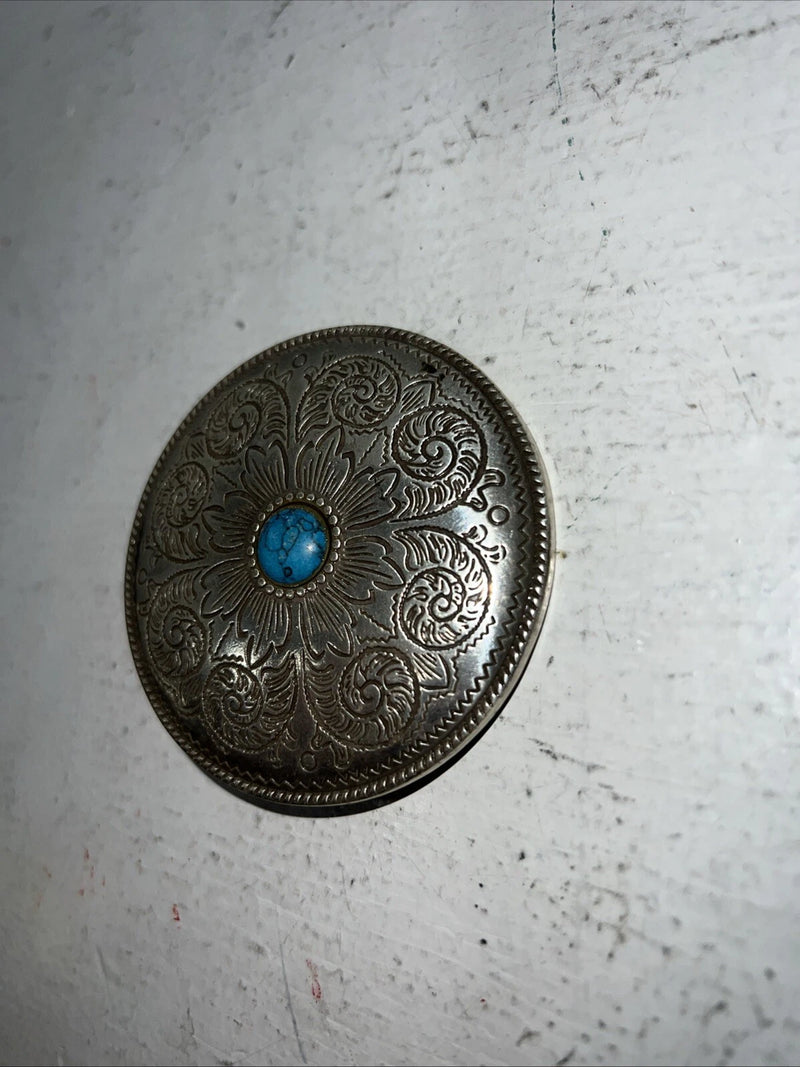 New Women’s Round Silver Belt Buckle Sigh Turquoise In Middle Shell Design. F-6
