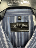 New Men’s White Horse Dark Blue Stripe Long Sleeve Pearl Snap 2XL H-46