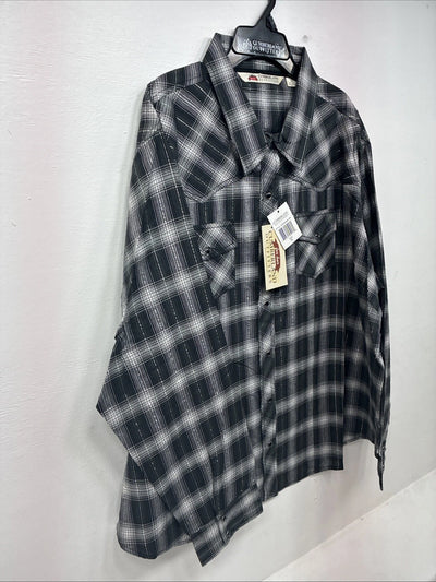New Women’s Cumberland Black Plaid Long Sleeve Pearl Snap 3XL GG-67