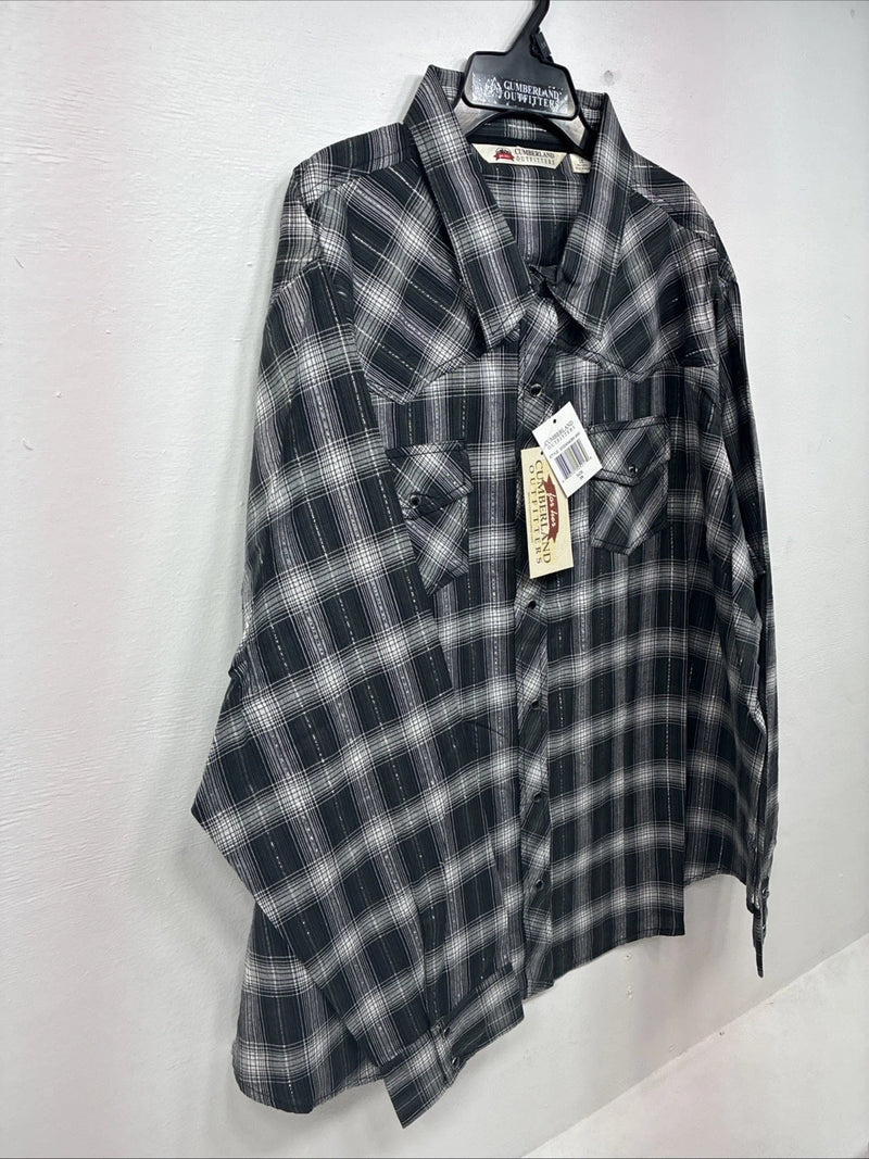 New Women’s Cumberland Black Plaid Long Sleeve Pearl Snap 3XL GG-67