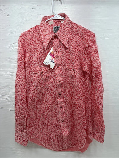 New Men’s Miller Pink Design Long Sleeve Pearl Snap 15 X 34 Medium K-66