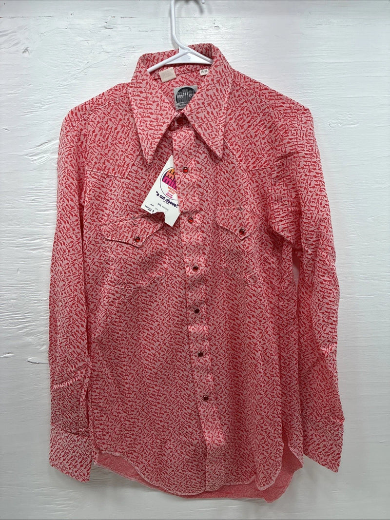 New Men’s Miller Pink Design Long Sleeve Pearl Snap 15 X 34 Medium K-66