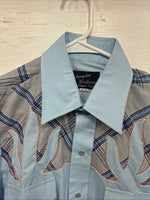 New Men’s Champion Western Blue Embroidered Long Sleeve Pearl Snap Medium K-81