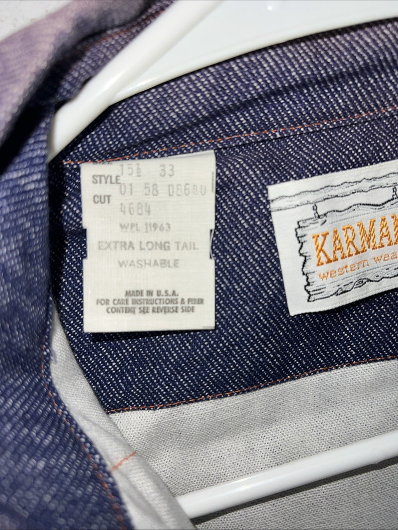 New Men’s Karman Western Wear Denim Pearl Snap Long Sleeve Shirt. 15.5x33 M I-24