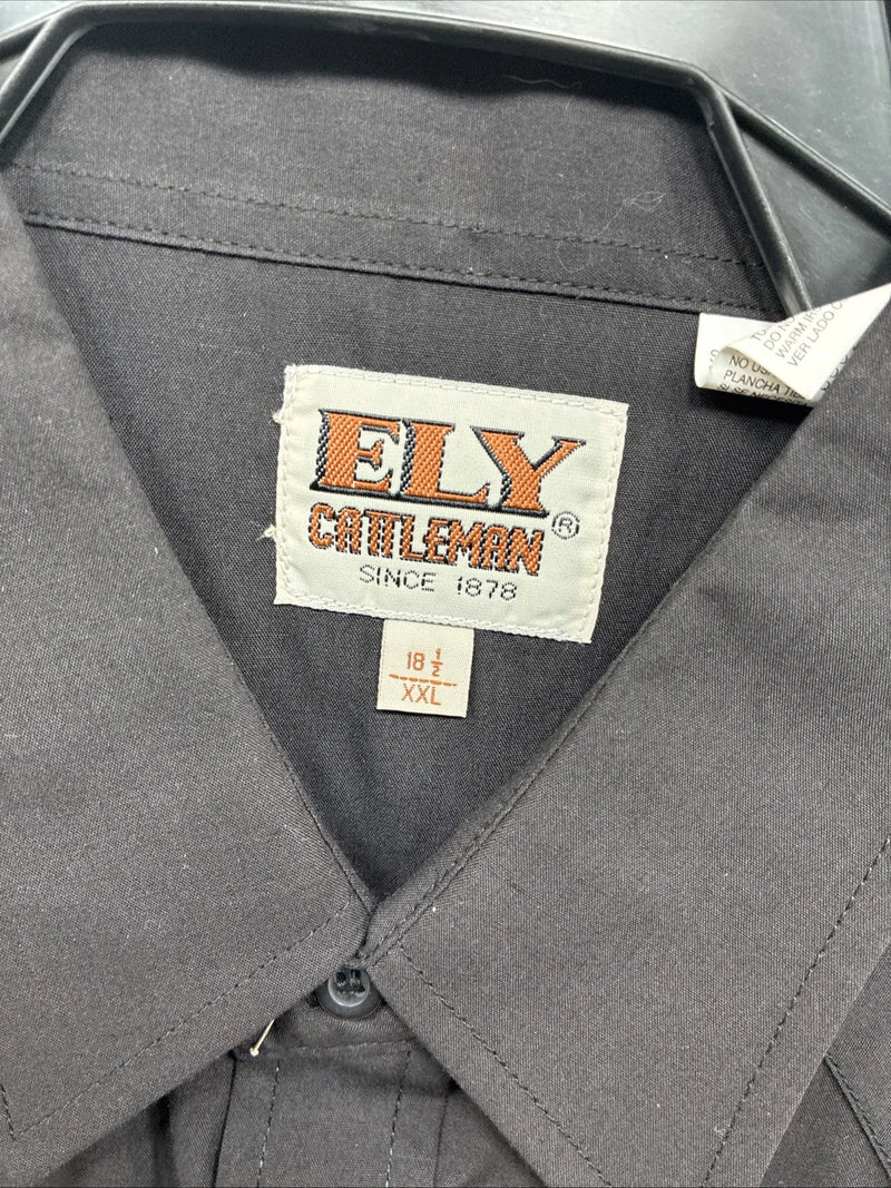 New Men’s ELY Cattleman Black Short Sleeve Pearl Snap 18.5 2XL F-76