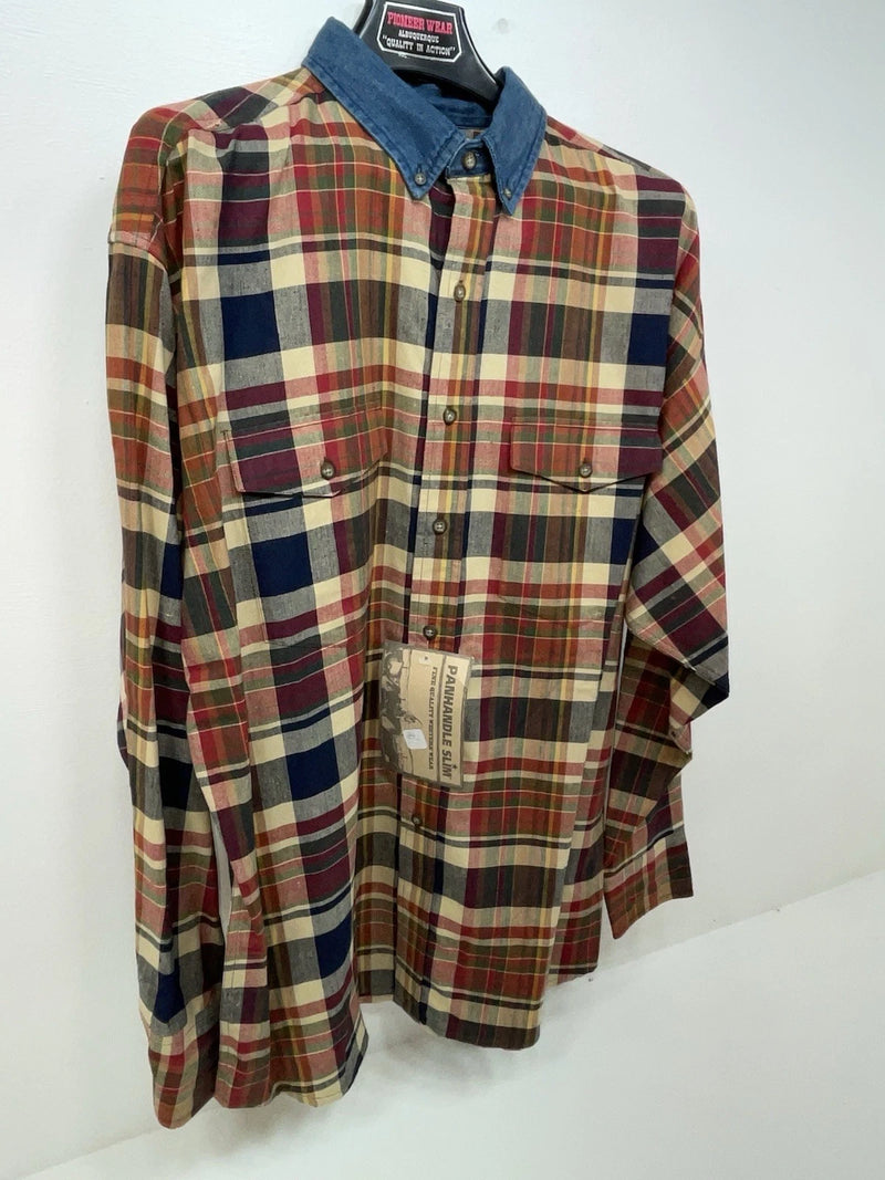 New Men’s Colored Plaid Panhandle Slim Long Sleeve Button Up Shirt L 3B-119