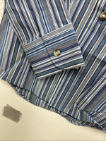 New Kids ELY Classic Blue Stripe Long Sleeve Button Up Small CC-97