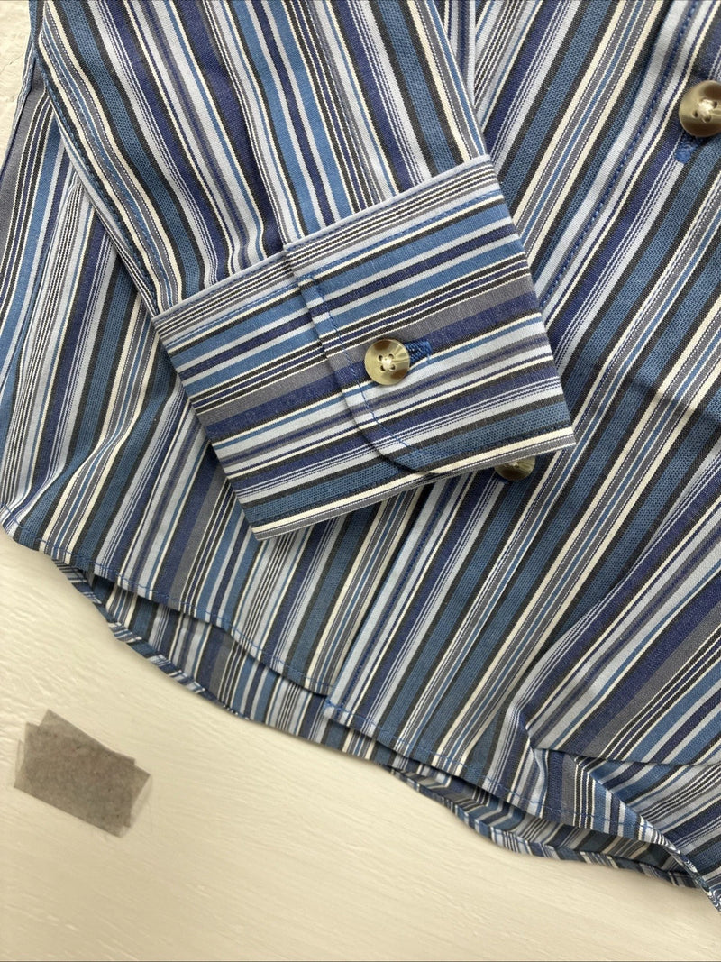 New Kids ELY Classic Blue Stripe Long Sleeve Button Up Small CC-97