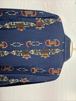 New Men’s GunSmoke Blue Western Design Long Sleeve Button Up XL O-40