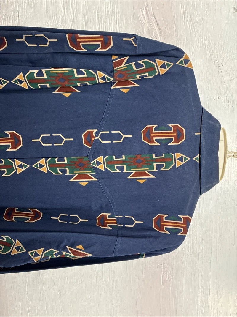New Men’s GunSmoke Blue Western Design Long Sleeve Button Up XL O-40