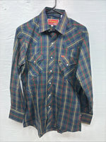 New Men’s ELY Plains Green Multicolor Plaid Long Sleeve Pearl Snap Medium M-63