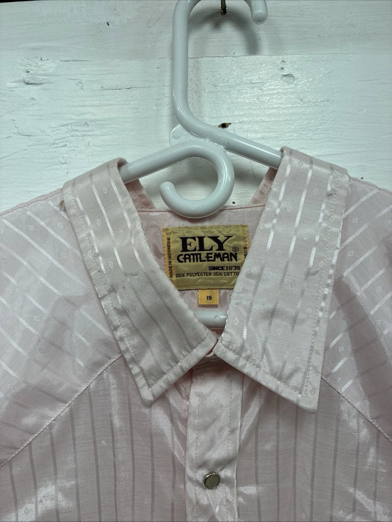 New Men’s ELY Cattleman Pink Stripe Short Sleeve Pearl Snap 19 3XL H-39