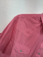 New Women’s White Horse Pink Checker Short Sleeve Pearl Snap Large KK-122