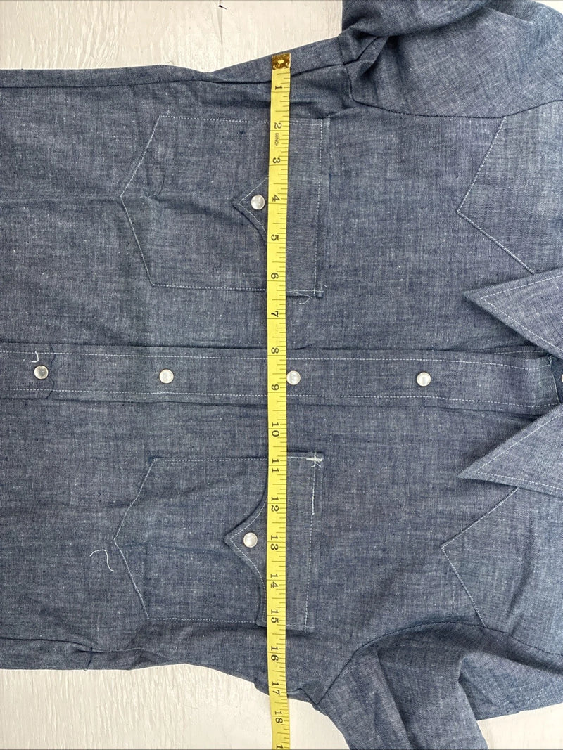 New Men’s Champion Western Blue Jean Long Sleeve Pearl Snap 14 Small AA-1