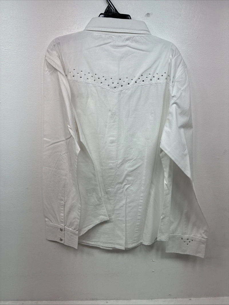 New Women’s Cumberland White Gem Long Sleeve Pearl Snap Size 1X KK-83