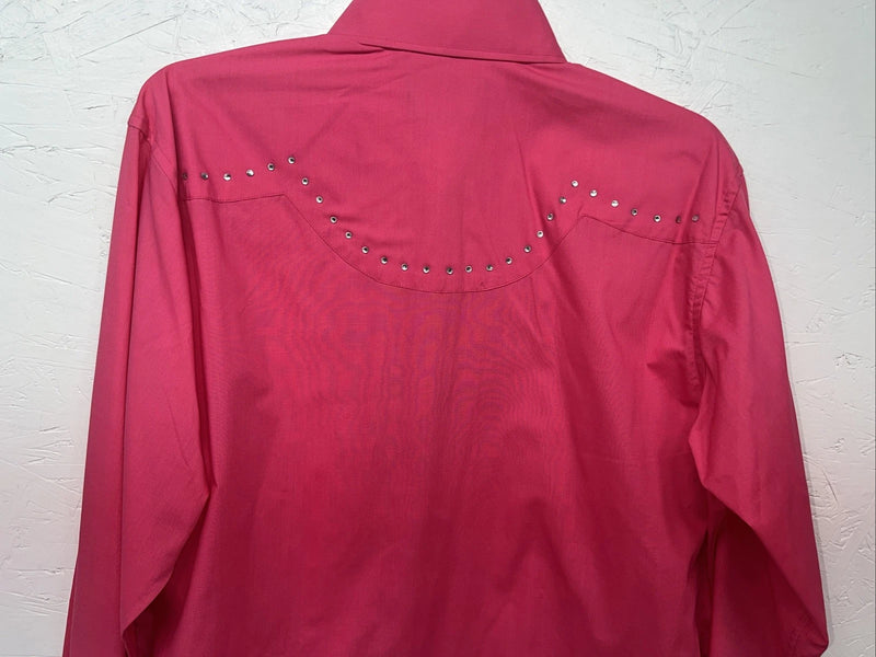 New Women’s Pink White Horse Long Sleeve Button Up Shirt M #211-1426 3B-79