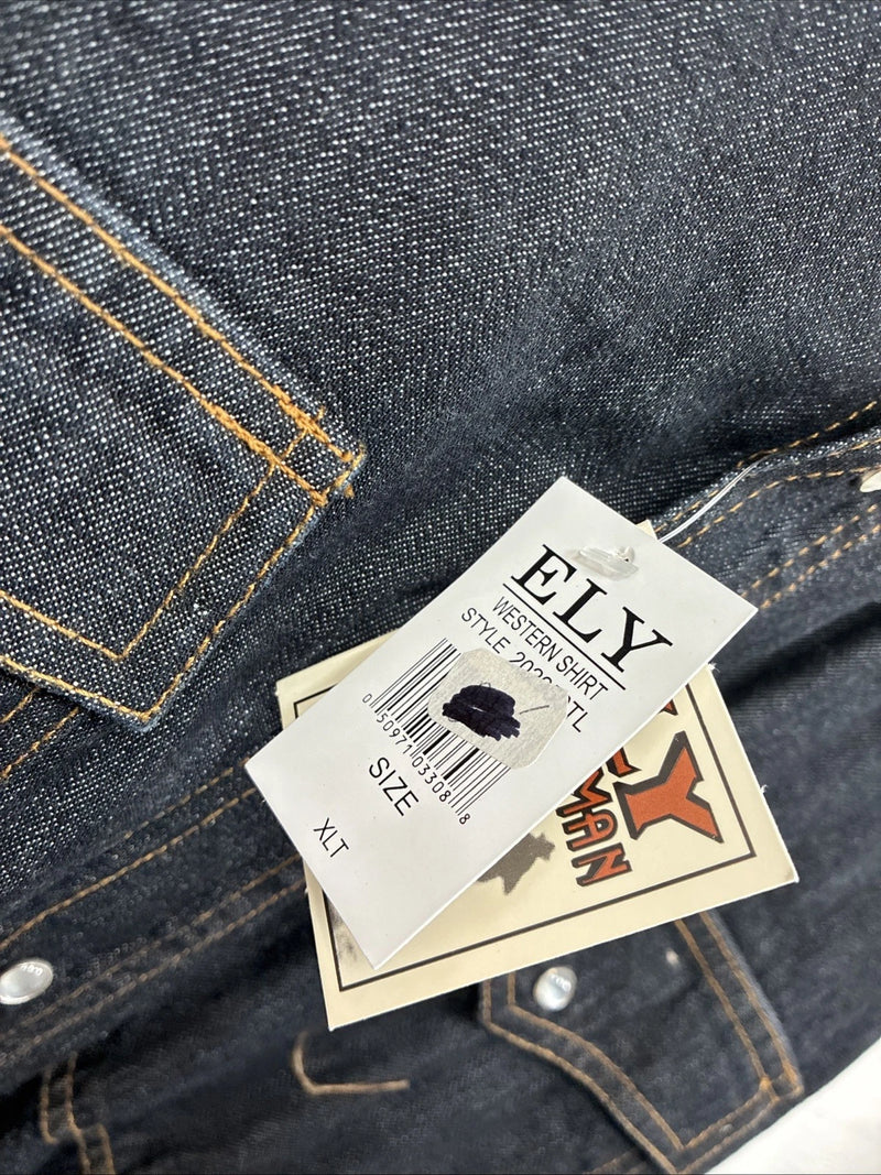 New Men’s ELY Cattleman Dark Wash Jean Long Sleeve Pearl Snap XL Q-44