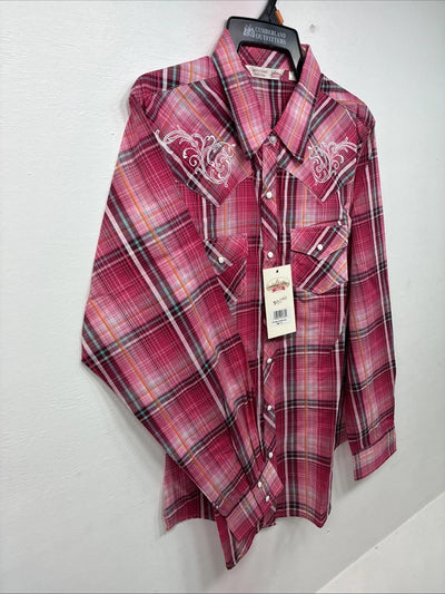New Girls Cumberland Pink Plaid Long Sleeve Pearl Snap Medium DD-92