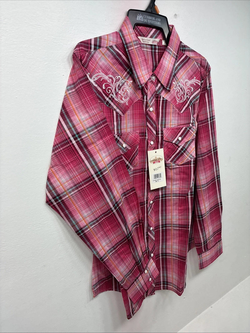 New Girls Cumberland Pink Plaid Long Sleeve Pearl Snap Medium DD-92