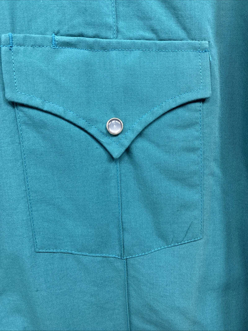 New Men’s ELY Cattleman Teal Western Long Sleeve Pearl Snap 16.5 X 35 Large T-59
