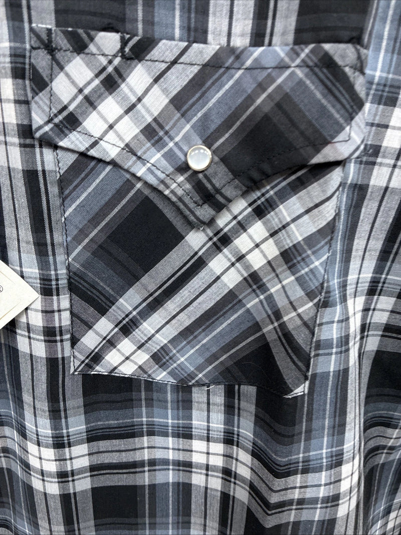 New Men’s ELY Cattleman Grey Black Short Sleeve Pearl Snap 3XL E-40