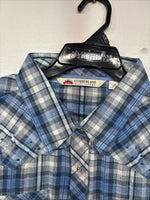 New Women’s Cumberland Blue Plaid Long Sleeve Pearl Snap 3XL GG-58