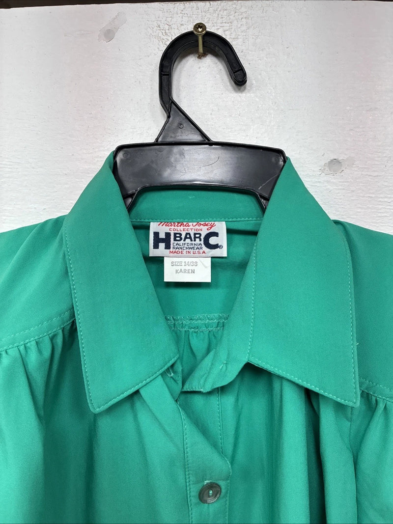 New Women’s H Bar C Green Long Sleeve Button Up Size 38 MM-88