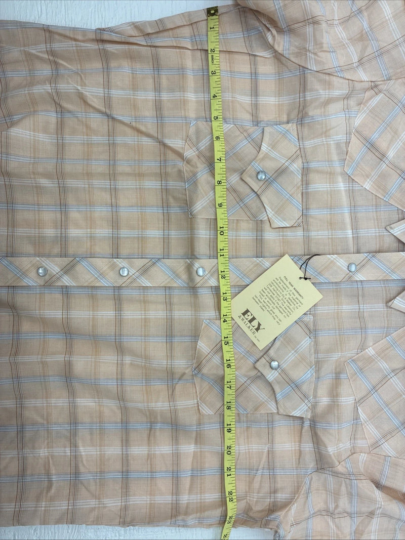 New Men’s ELY Cattleman Orange Plaid Short Sleeve Pearl Snap Large X-28