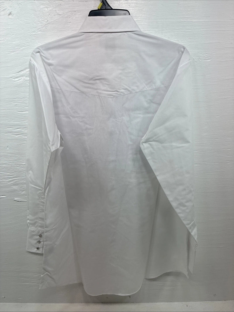 New Men’s ELY Cattleman White Long Sleeve Pearl Snap 16.5 X 34 Large V-116
