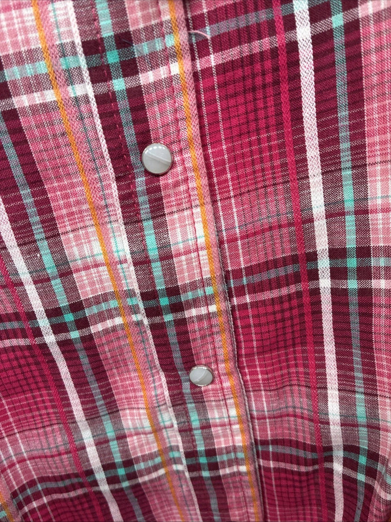 New Women’s Cumberland Pink Plaid Long Sleeve Pearl Snap Medium LL-1