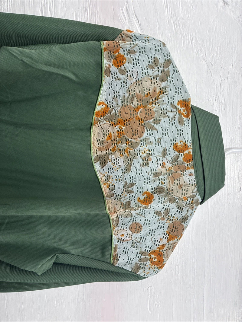 New Women’s Tem Tex Green Floral Long Sleeve Pearl Snap 16 XL CC-95