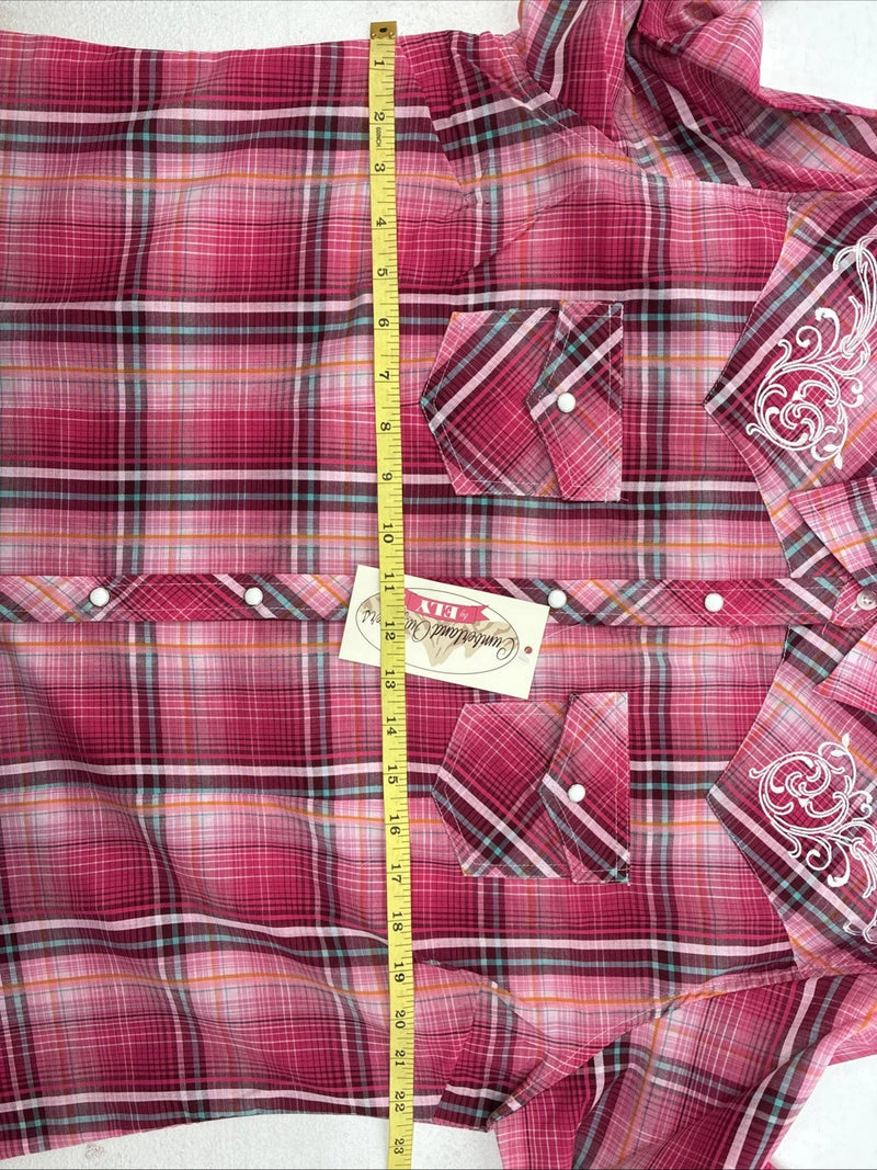 New Women’s Cumberland Pink Designed Long Sleeve Pearl Snap XL GG-30