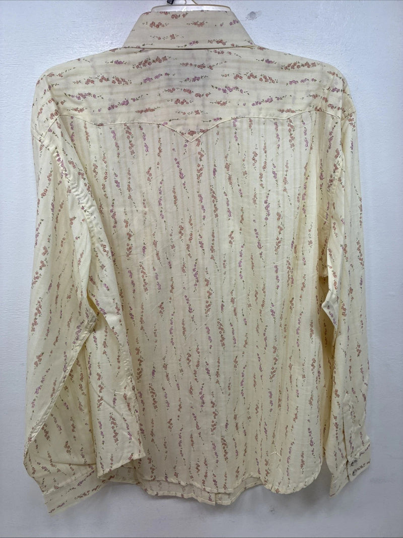 New Women’s White Horse Yellow Floral Long Sleeve Pearl Snap Size XL YY-46 