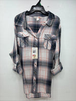 New Women’s Cumberland Pink Purple Plaid Long Sleeve Button Up XL GG-85