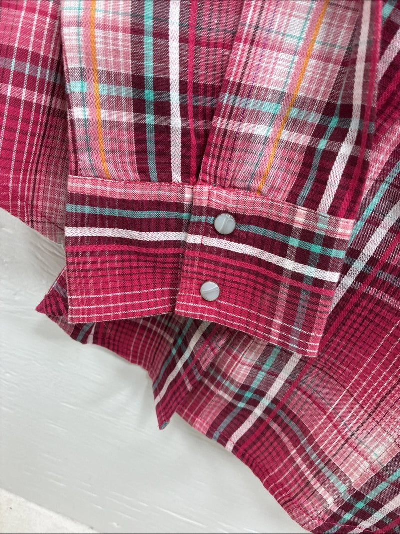 New Women’s Cumberland Pink Plaid Long Sleeve Pearl Snap Medium DD-24
