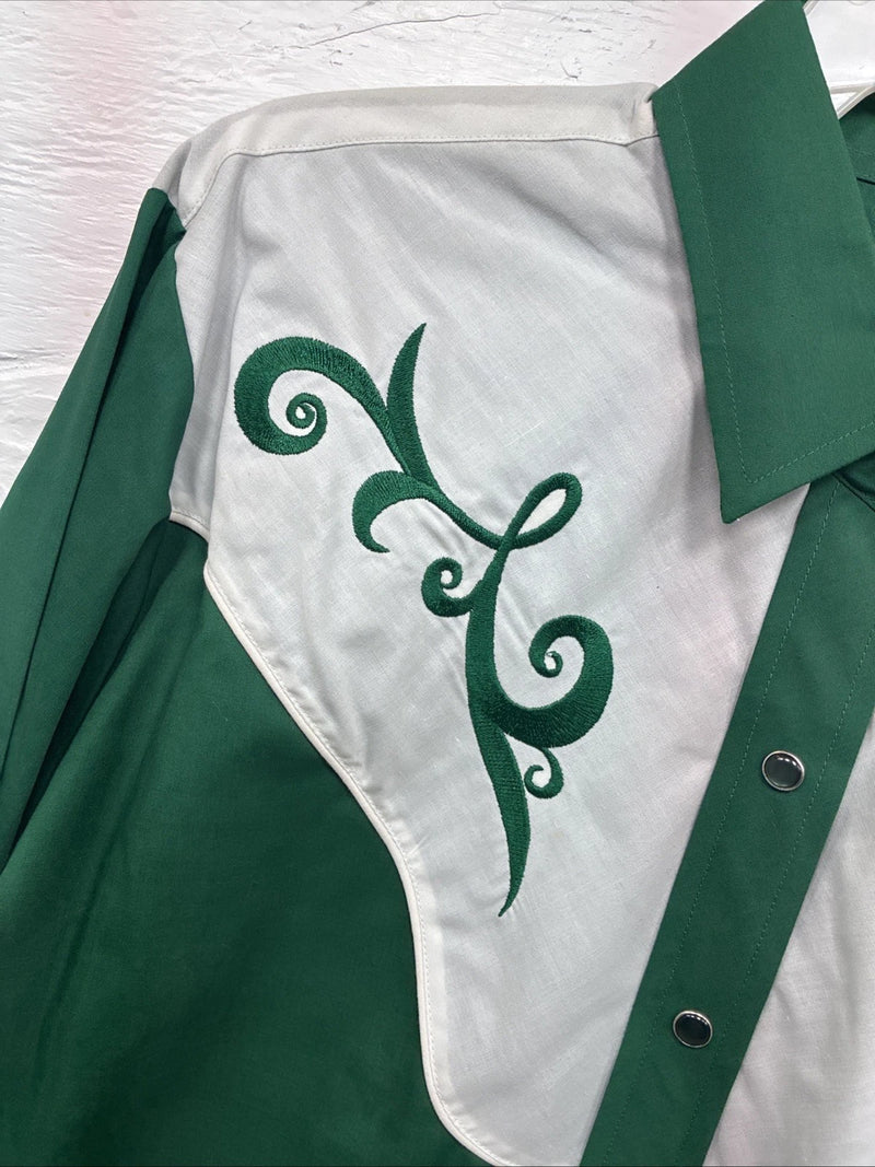 New Teens Country Charmers Green Long Sleeve Pearl Snap Large CC-98