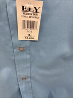 New Men’s ELY Cattleman Blue Short Sleeve Pearl Snap 18.5 2XL F-78