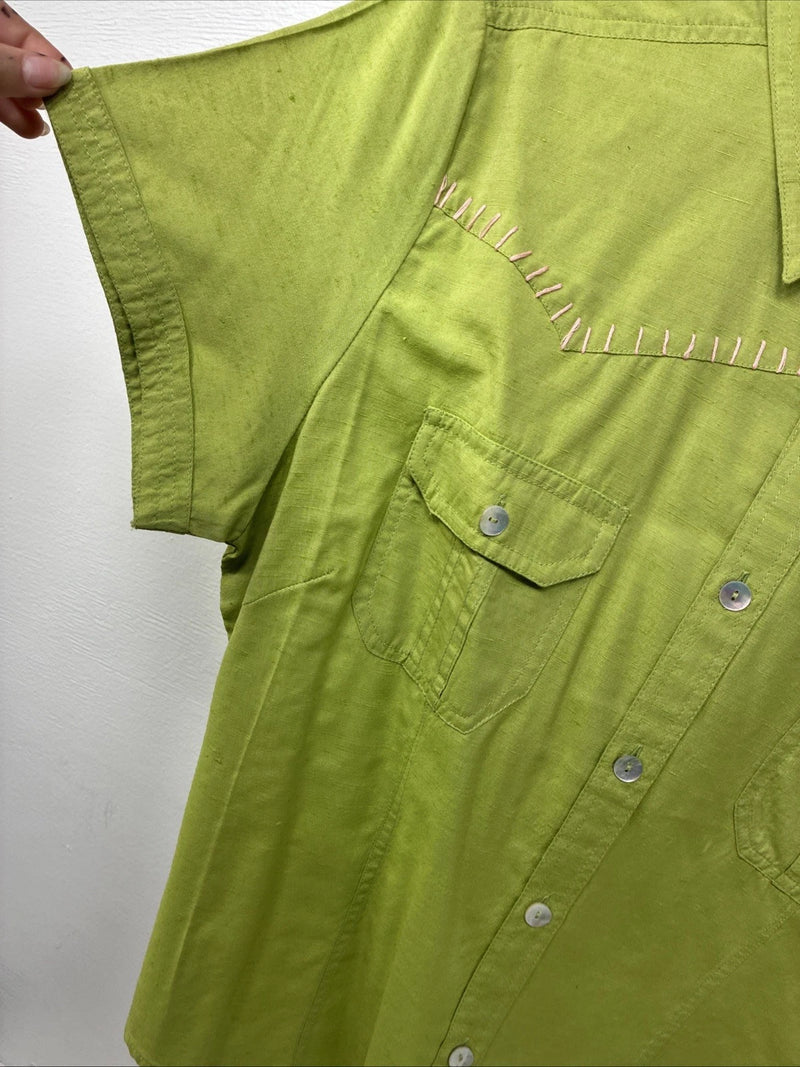 New Women’s Gordon James Green Short Sleeve Button Up Short XL II-38