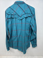 New Women’s Country Charmers Blue Plaid Long Sleeve Pearl Snap Size Large YY-117