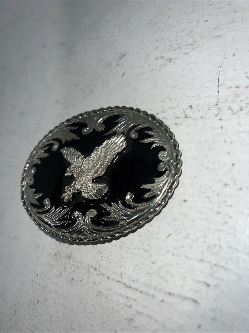 New Men Black Silver Oval Bird Belt Buckle. F-8
