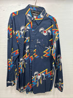 New Men’s GunSmoke Multicolor Western Design Long Sleeve Button Up Medium K-62