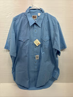 New Men’s ELY Cattleman Blue Simple Short Sleeve Pearl Snap 2XL F-84