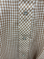 New Mems Western Shirt Brown Checkered Short Sleeve Pearl Snap Small AA-103