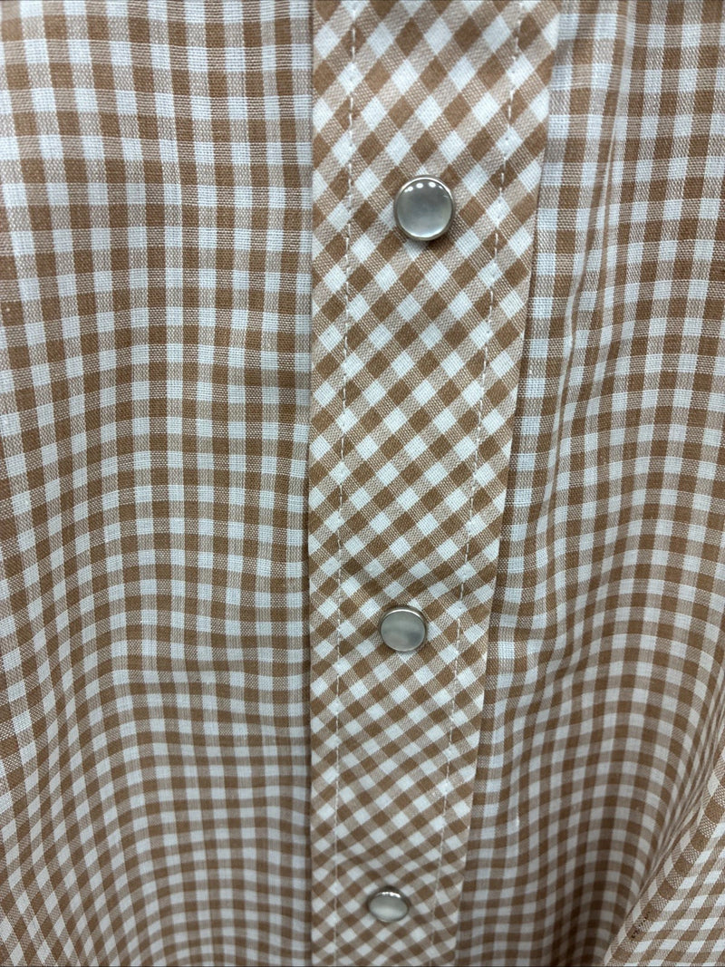 New Mems Western Shirt Brown Checkered Short Sleeve Pearl Snap Small AA-103
